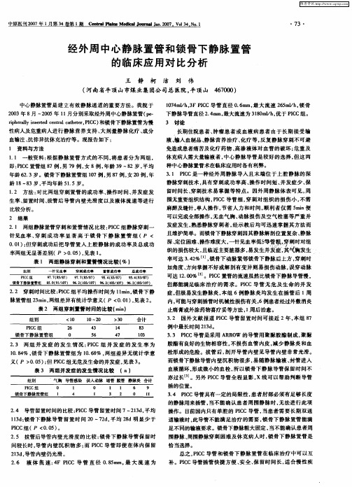 经外周中心静脉置管和锁骨下静脉置管的临床应用对比分析