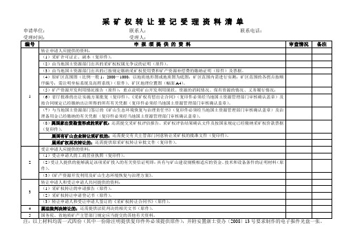 采矿权转让 登记受理资料清单