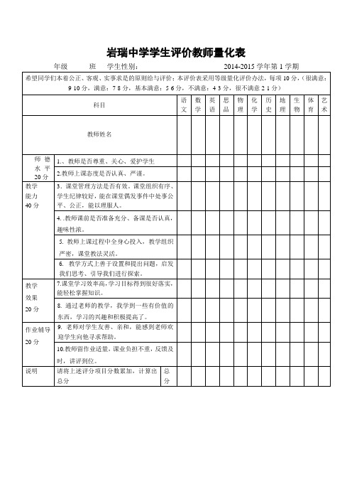 学生评价教师量化表