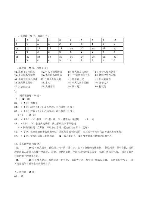 届上海市中学生古诗文阅读大赛答案