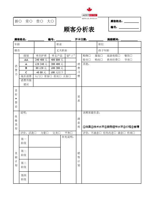 美容院顾客分析表