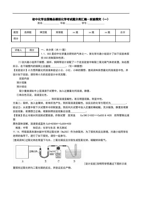 初中化学全国精品模拟化学考试题分类汇编―实验探究(一).doc