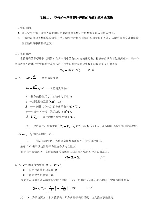 2016-2017年实验二,空气沿水平圆管外表面的自然对流换热系数（总结）