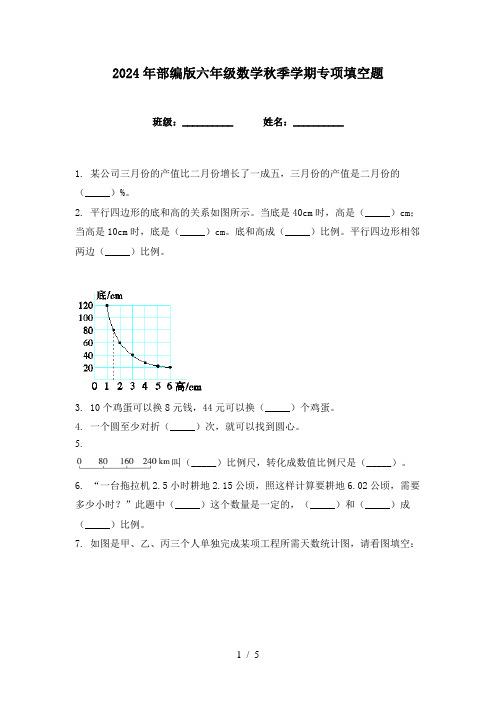 2024年部编版六年级数学秋季学期专项填空题