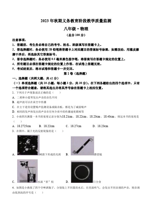 四川省宜宾市2023-2024学年八年级上学期期末考试物理试题(Word版含答案)