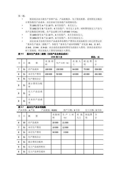 简化分批法习题