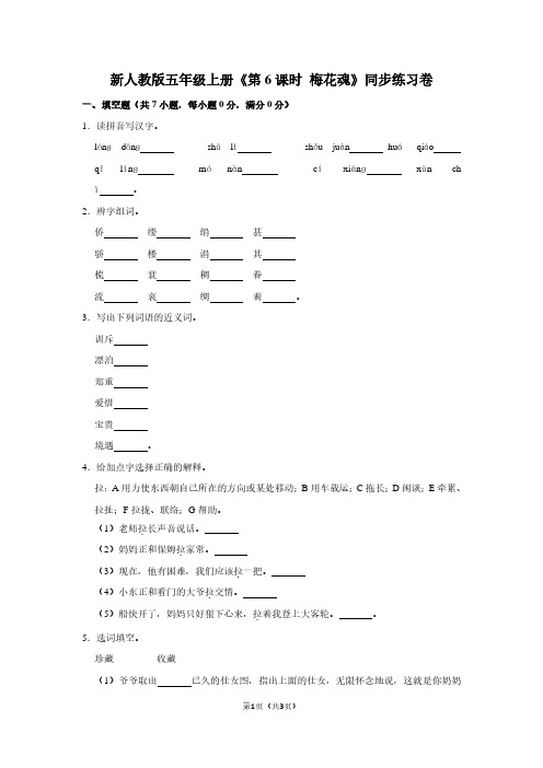 新人教版五年级(上)《第6课时 梅花魂》同步练习卷