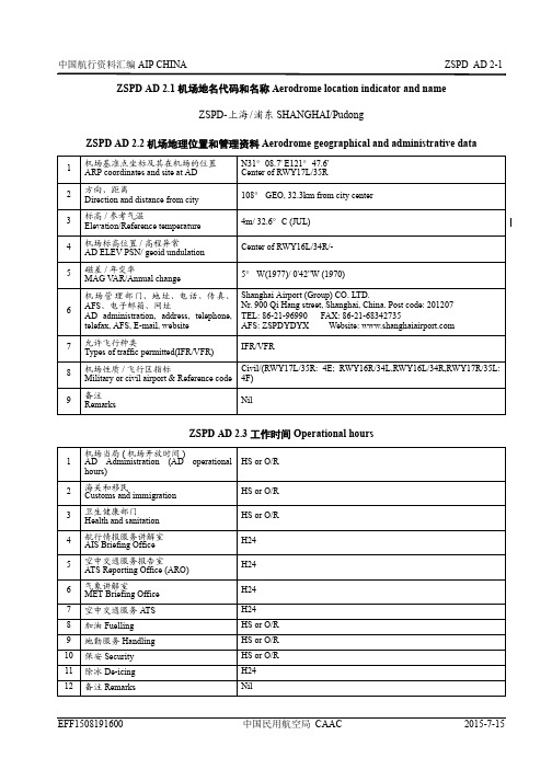 浦东机场航行资料