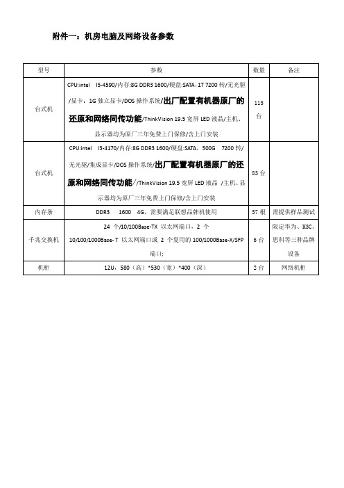 机房电脑及网络设备参数