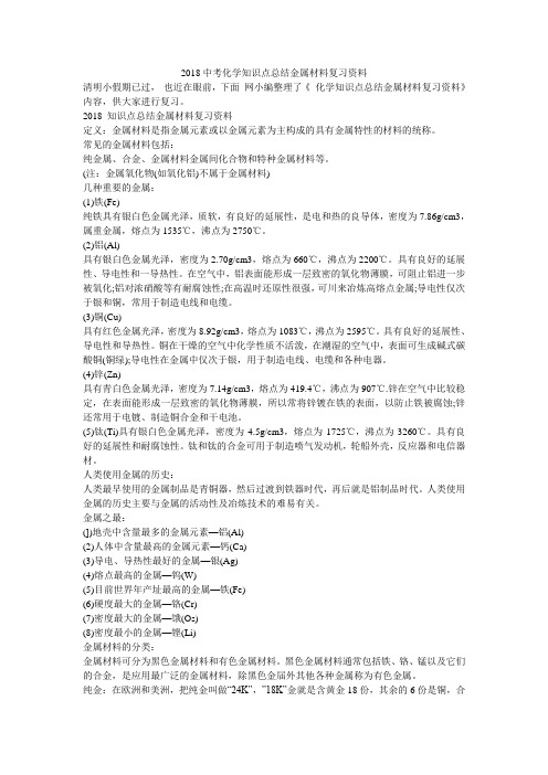 2018中考化学知识点总结金属材料复习资料