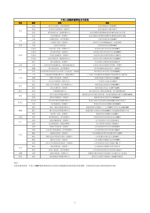 中英人寿MR肿瘤筛查合作医院