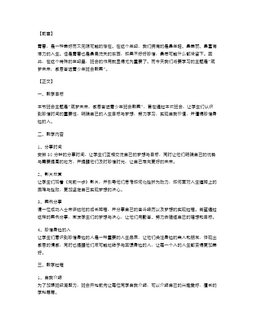 筑梦未来,感恩奋进青少年班会教案