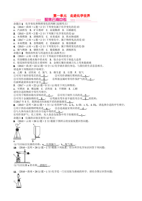 云南专版2019年中考化学总复习教材考点梳理第一单元走进化学世界习题