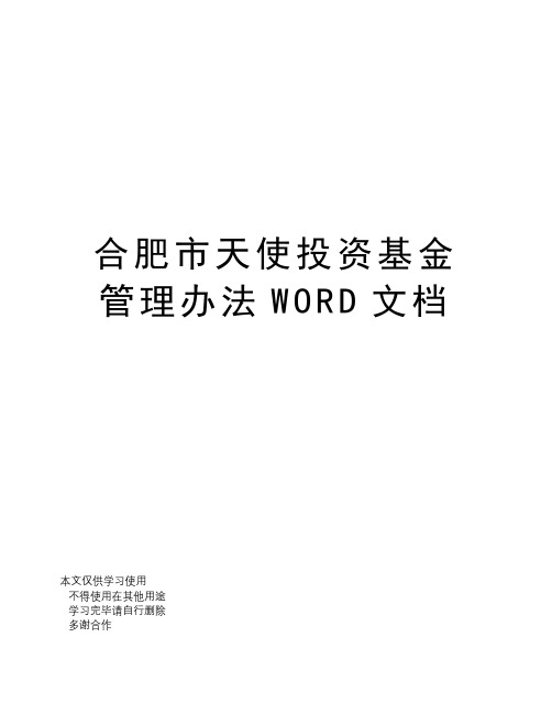 合肥市天使投资基金管理办法WORD文档