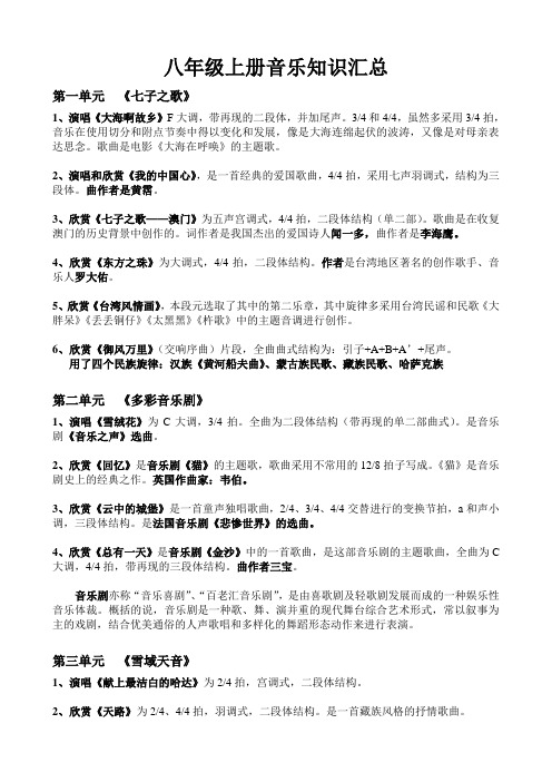 八年级上册音乐考试复习材料