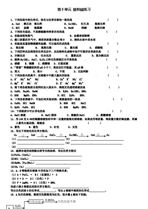 中考化学知识点总复习九年级第十单元酸和碱练习