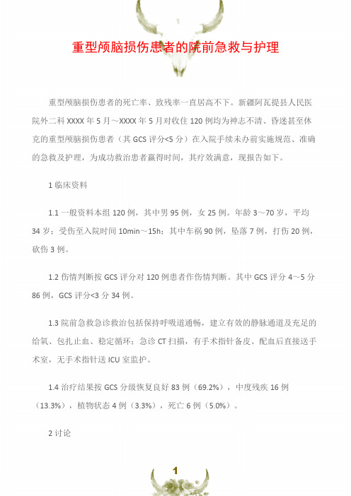 重型颅脑损伤患者的院前急救与护理