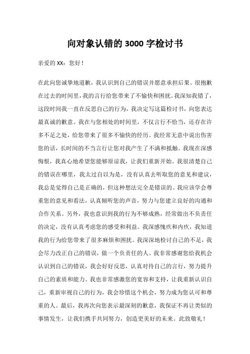 向对象认错的3000字检讨书