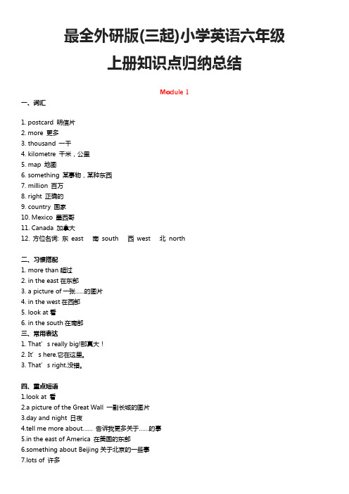 最全外研版(三起)小学英语六年级上册知识点归纳总结