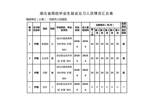 湖北高校毕业生就业见习人员情况汇总表