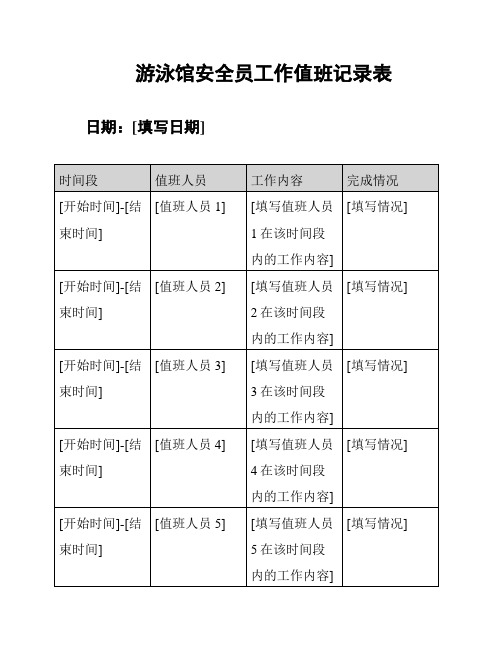 游泳馆安全员工作值班记录表