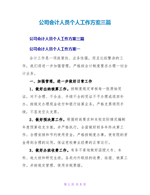 公司会计人员个人工作计划三篇