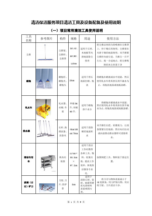 清洁保洁服务项目清洁工具及设备配备及使用说明