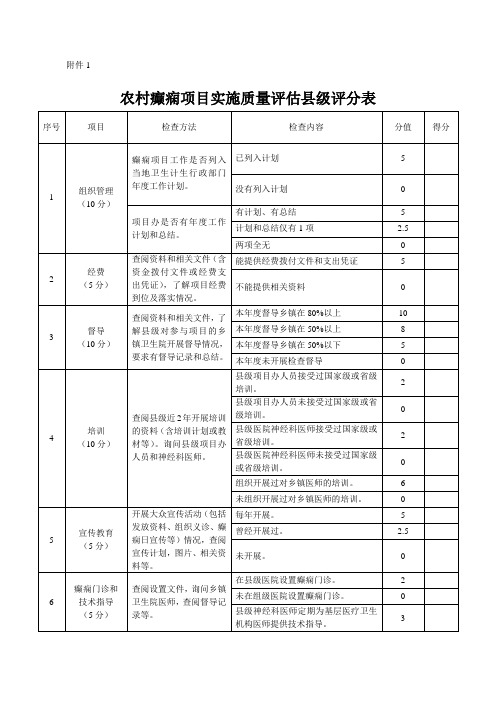 农村癫痫项目实施质量评估县级评分表