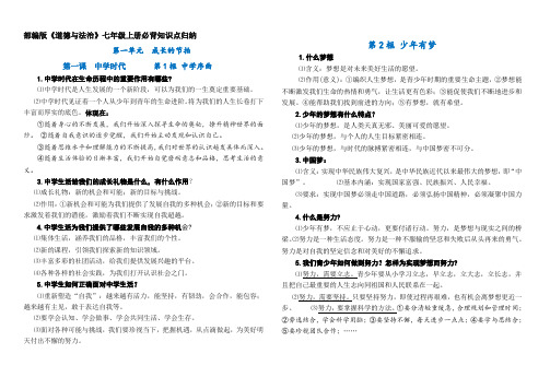 人教版《道德与法治》七年级上册重要知识点归纳