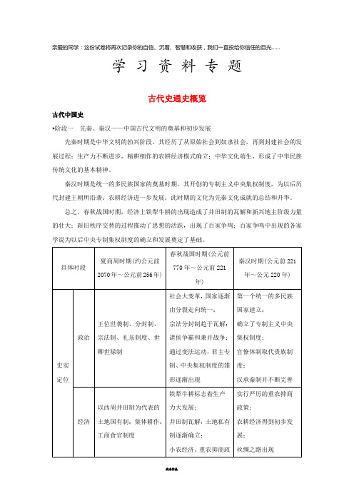 高考历史二轮复习 板块一 古代史部分 古代史通史概览学案