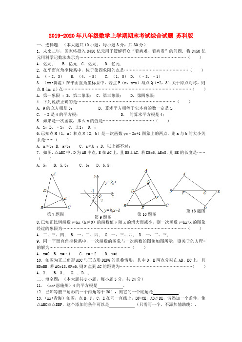 2019-2020年八年级数学上学期期末考试综合试题 苏科版