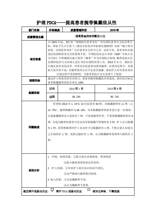 护理PDCA-提高患者戴手腕带的依从性