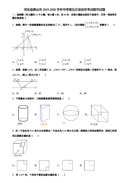 河北省唐山市2019-2020学年中考第五次适应性考试数学试题含解析