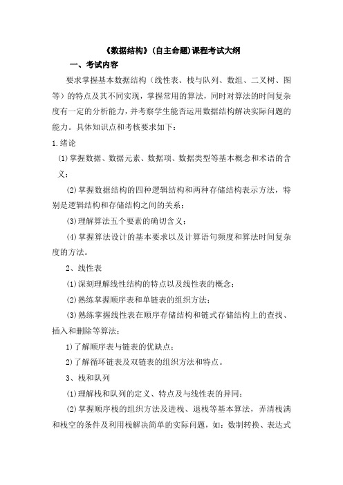 2018年江西理工大学873数据结构考研大纲硕士研究生入学考试大纲