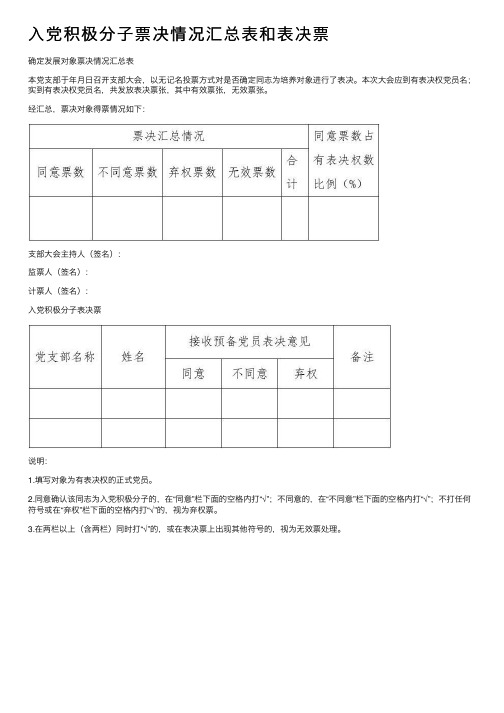 入党积极分子票决情况汇总表和表决票