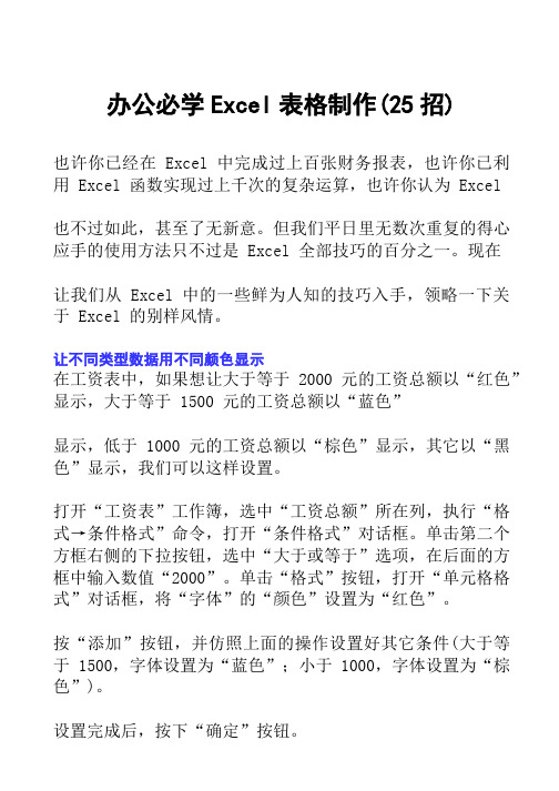 办公必学Excel表格制作(25招)