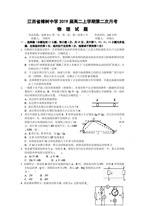 江西省樟树中学2017-2018学年高二上学期第二次月考物