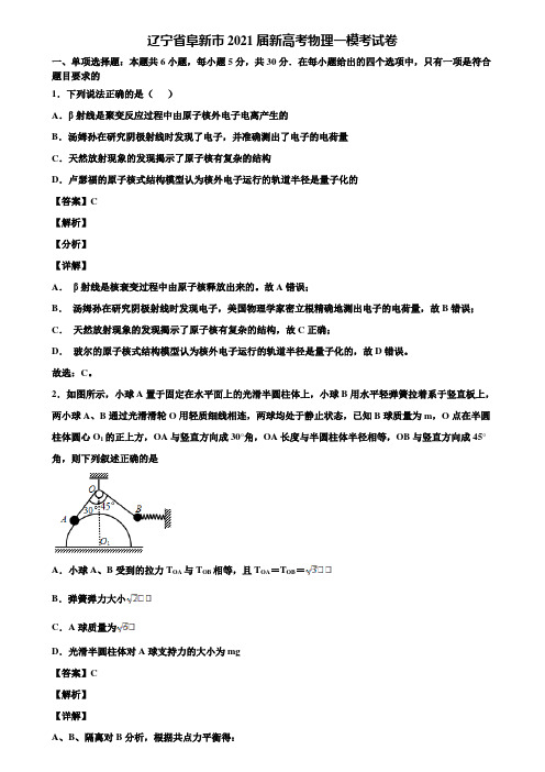 辽宁省阜新市2021届新高考物理一模考试卷含解析