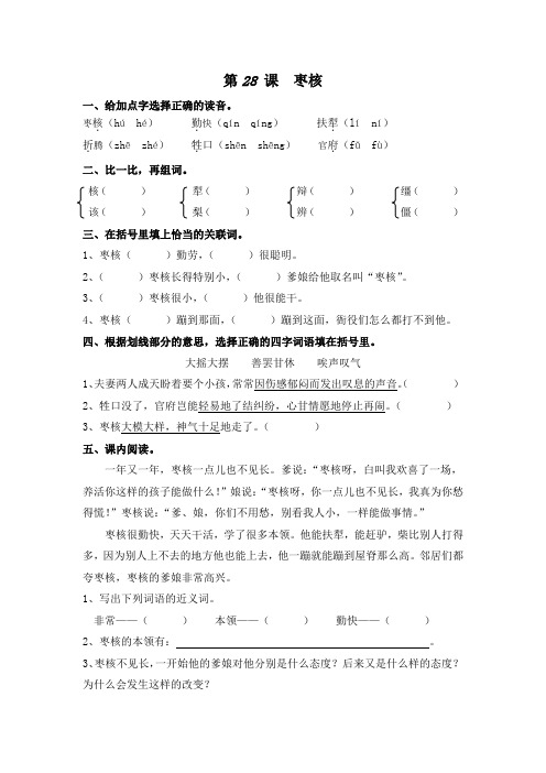 部编版三年级语文下册课后同步练习——28、枣核