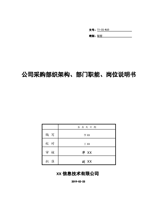 公司采购部组织架构、部门职能、岗位说明书设计