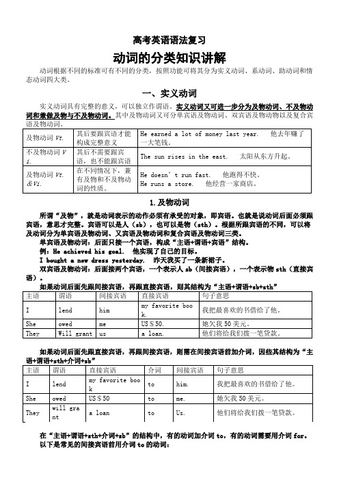 2025届高考英语语法复习-动词的分类知识讲解 讲义