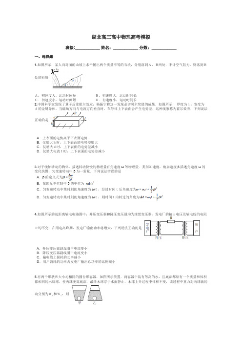 湖北高三高中物理高考模拟带答案解析
