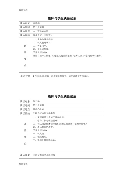 最新教师与学生谈话记录表