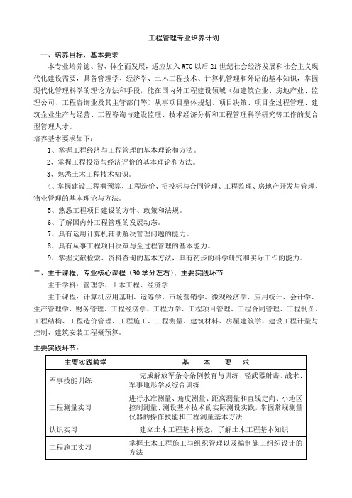 工程管理专业培养计划