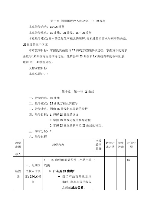 西方经济学(马工程)教案-第十章 短期国民收入的决定IS-LM