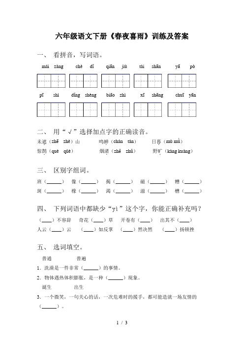 六年级语文下册《春夜喜雨》训练及答案