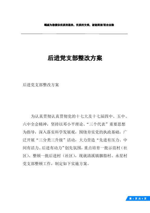 后进党支部整改方案