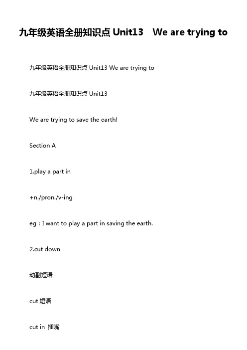 九年级英语全册知识点Unit13  We are trying to