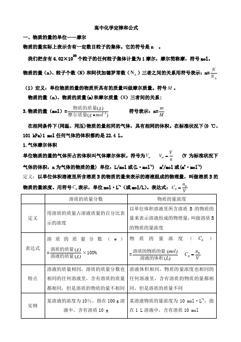 (完整)高中化学定律公式