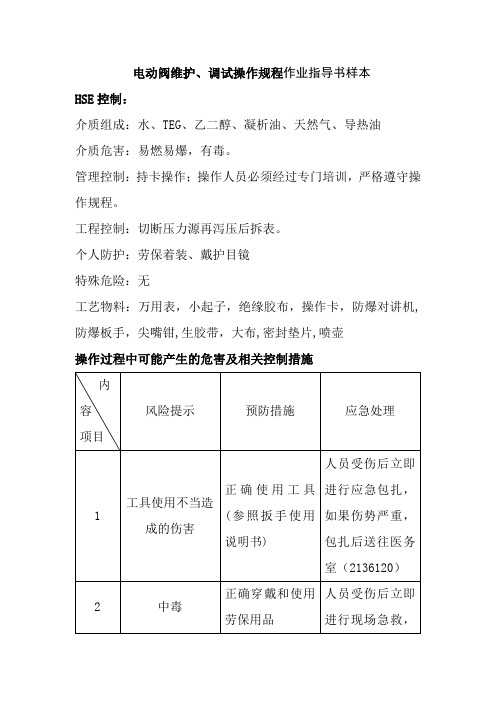 电动阀维护调试操作规程作业指导书样本